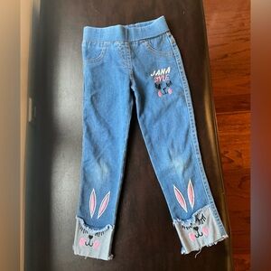 Girls Kids Blue Bunny Appliqué Jeans Size 18